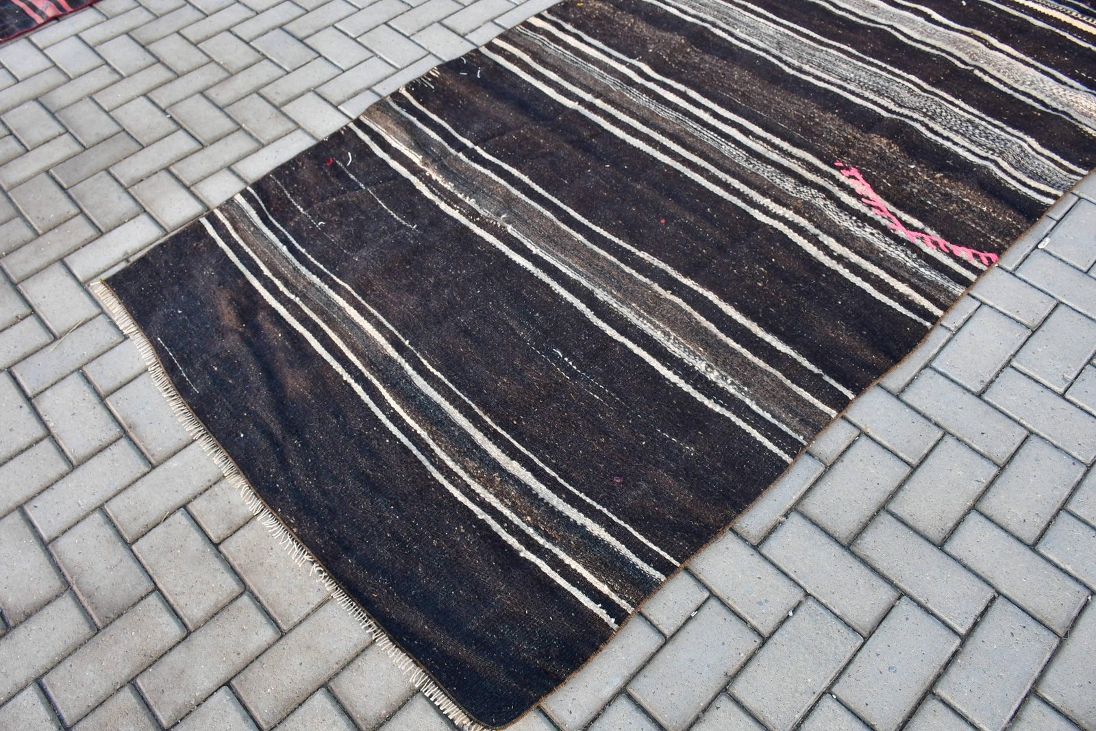 Turkish 4×8,4 ft Rug, Area Vintage Rug, Black Solid Wool Rug