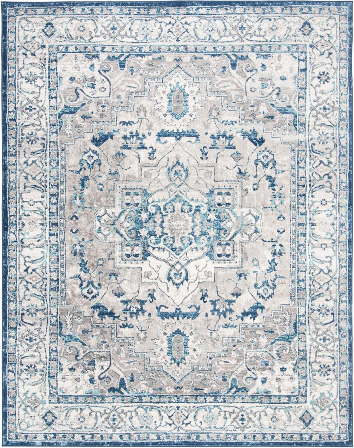 Brentwood Medallion Area Rug 10′ x 13′ Light Grey & Blue, Easy Care