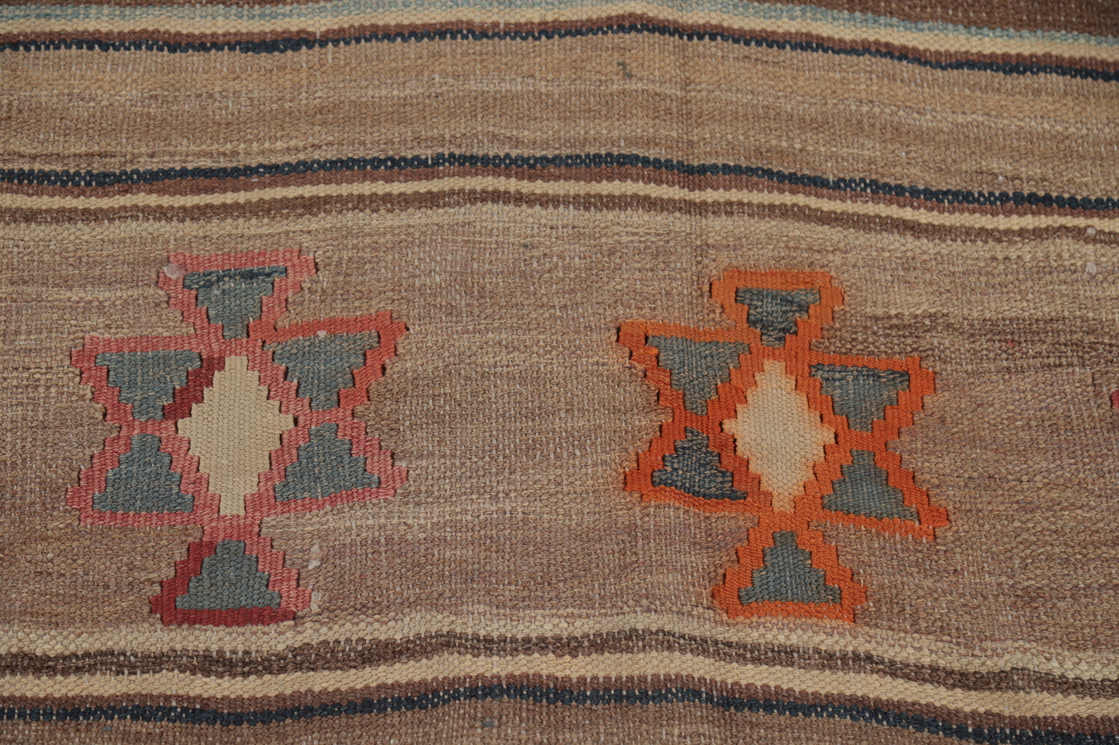 Vegetable Dye Kilim Reversible Square Rug Wool Hand-woven Tribal Carpet 4×4