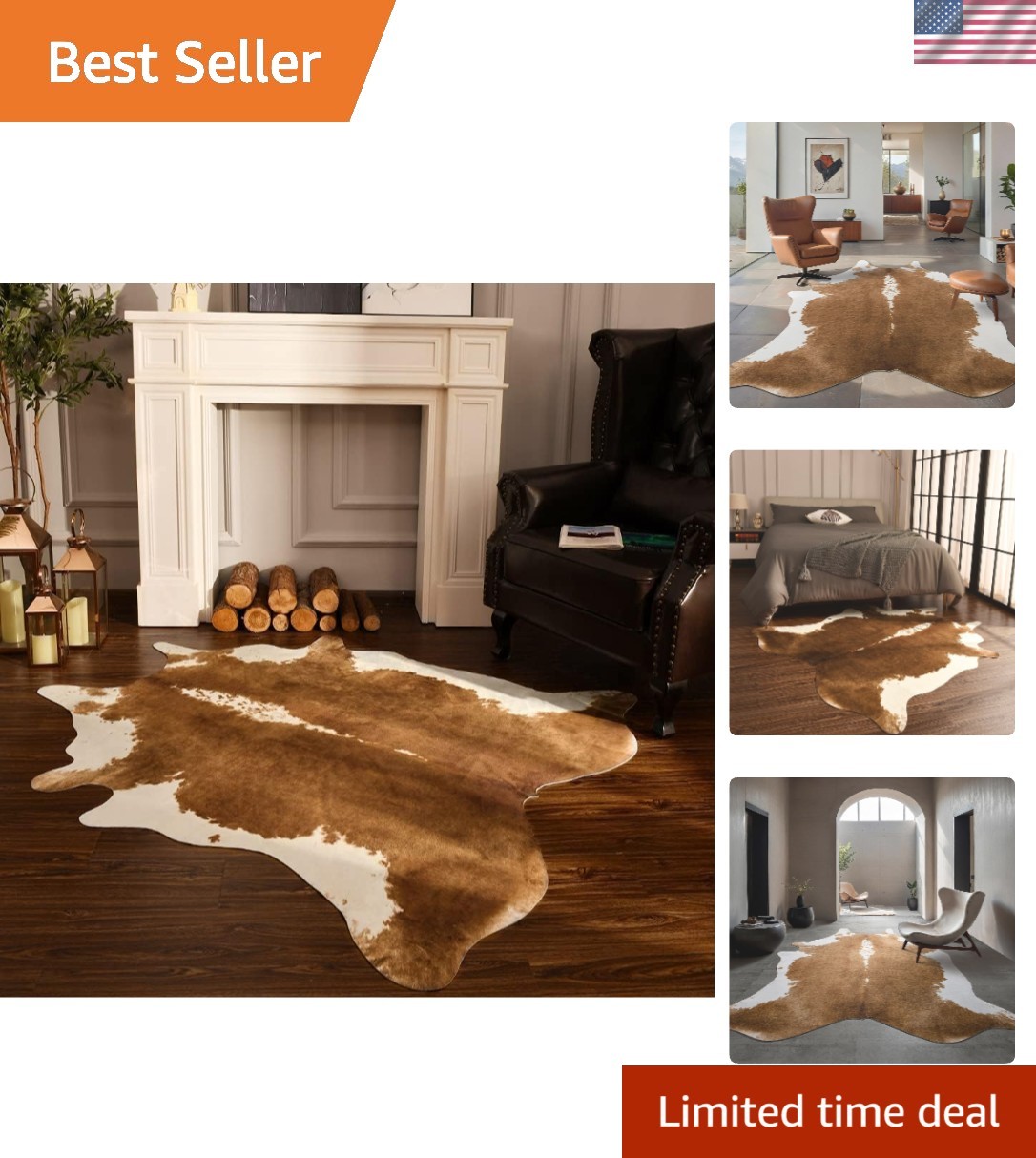 Cow Print Area Rug – Irregular 4.6×5.2ft, Soft Velvet, Rustic Home Decor
