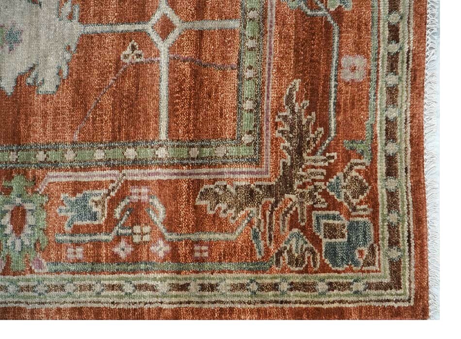 Multi Size Hand Knotted Oushak Chaining Donegal Arts & Crafts Rust Area Rug