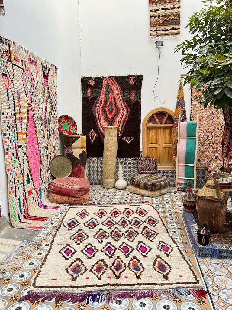 Vintage Moroccan Rug Colorful Berber Carpet Rug 8 x 5.5 ft Ourika Tribe Wool