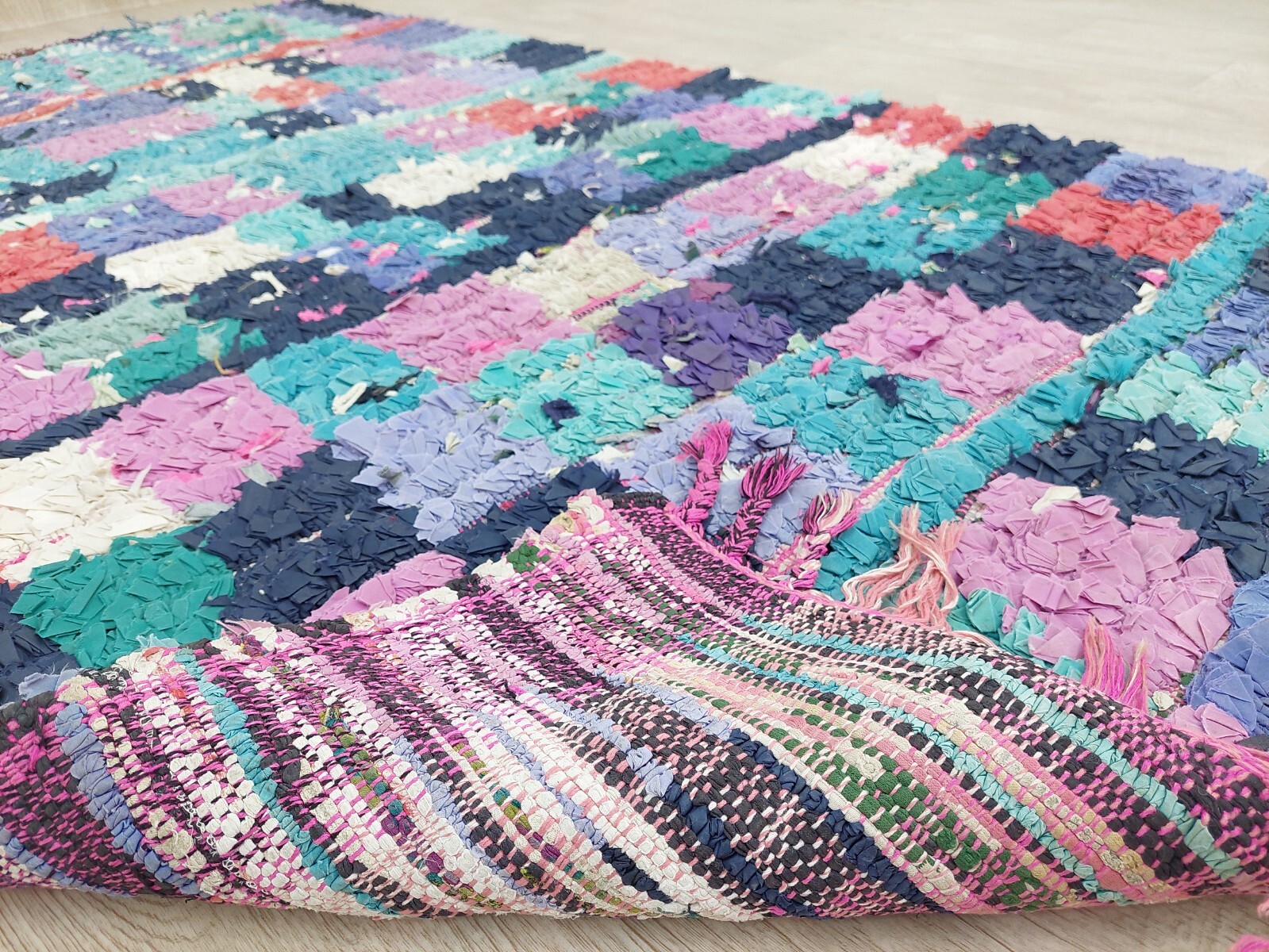 Moroccan Vintage Checkered Carpet Berber Boho Rug Handmade Colorful Runner 3×6