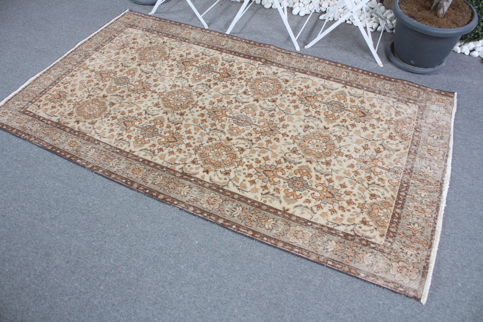 Turkish 3,7×6,8 ft Area Rug, Vintage Rug, Brown Oriental Rug