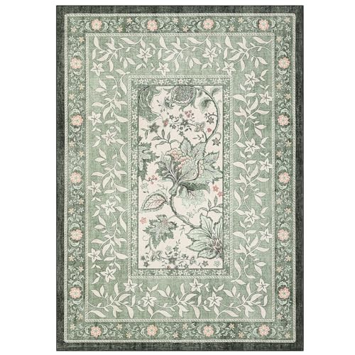 Provence 5×7 Area Rugs, Botanical Grove Sage Green Vintage Cottagecore Non