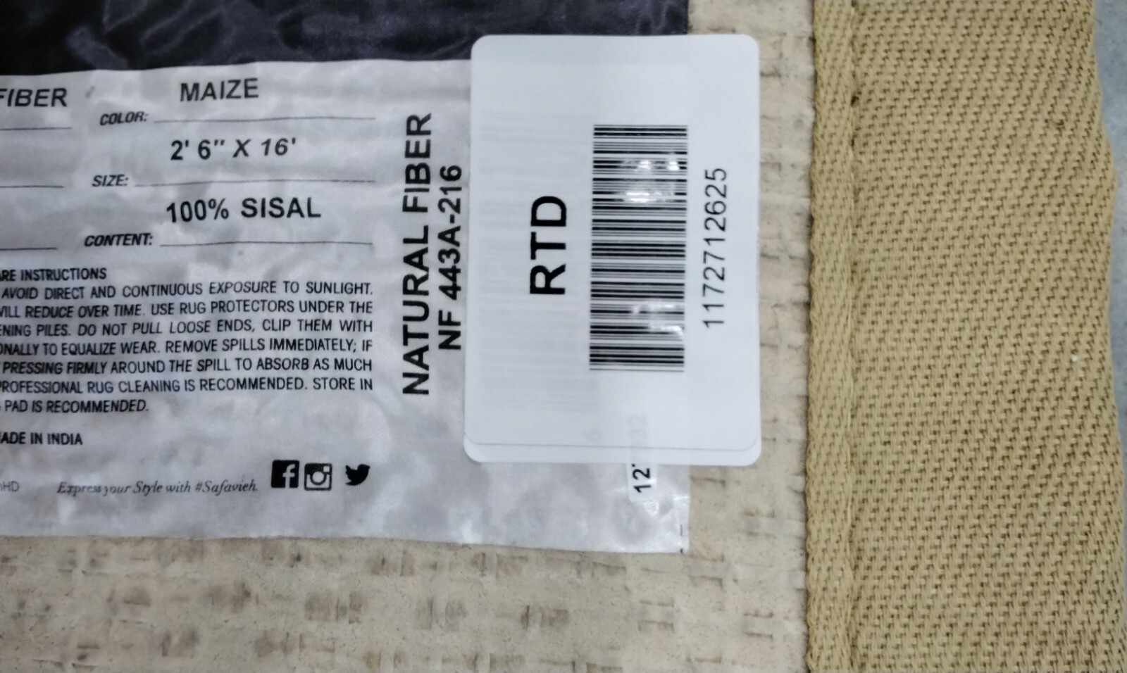 MAIZE / WHEAT 2′-6″ X 16′ Loose Threads Rug, Reduced Price 1172712625 NF443A-216