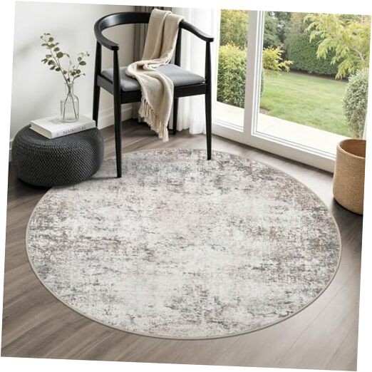 4 ft Round Area Rug for Living Room – Modern Abstract Soft Thin Rug