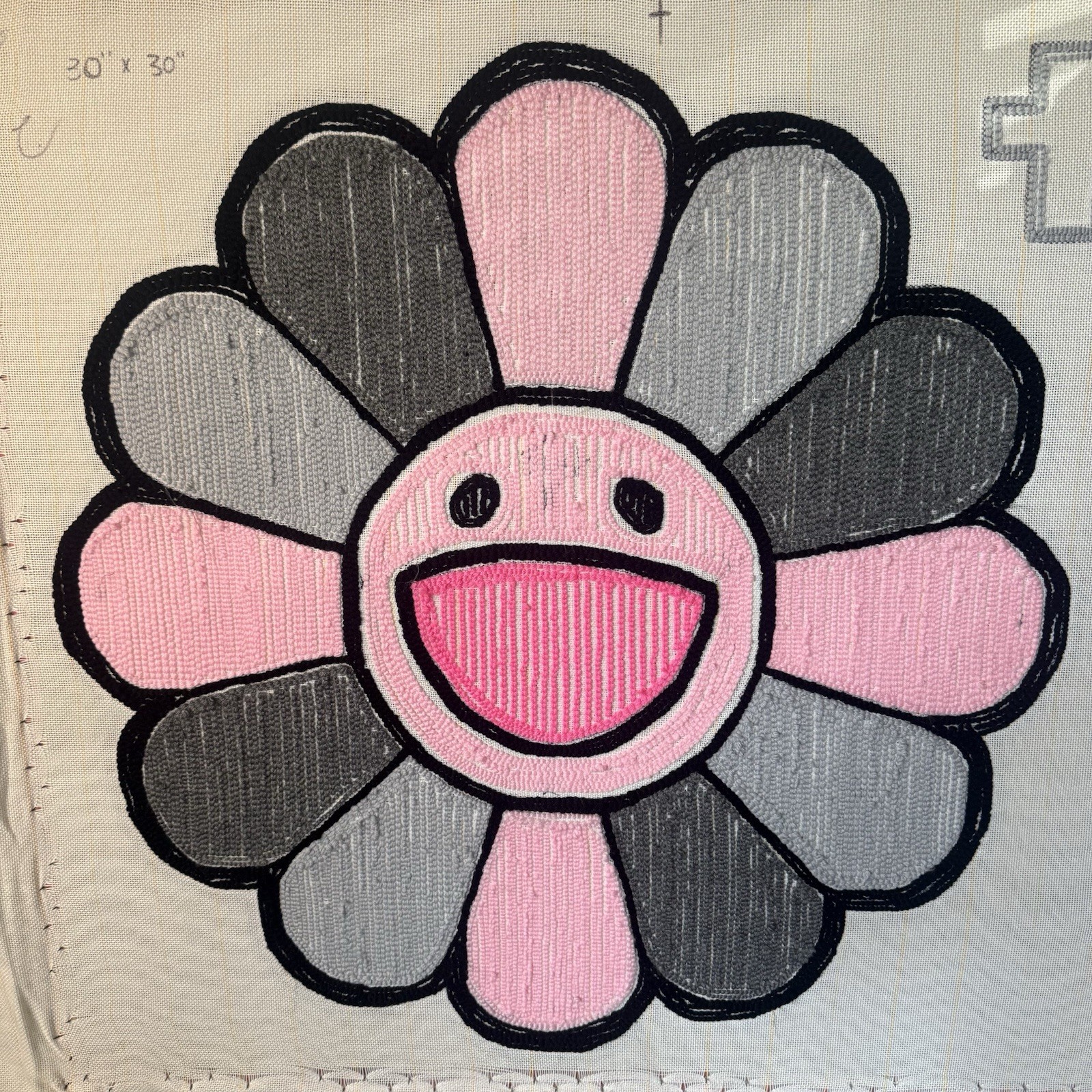 Murakami Flower Hand Tufted Rug – 30” x 30” – Pinks x Black- Hand Tufted Rug