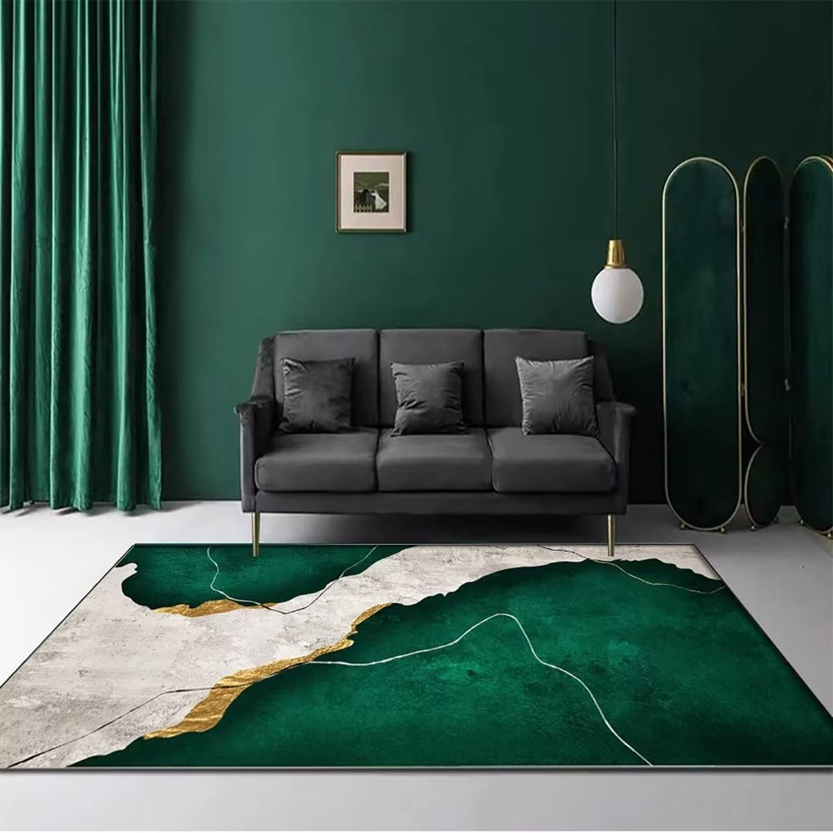 Dark Green and Gray Abstract Marble Area Rug 5’X8′ Non-Slip Durable Carpet