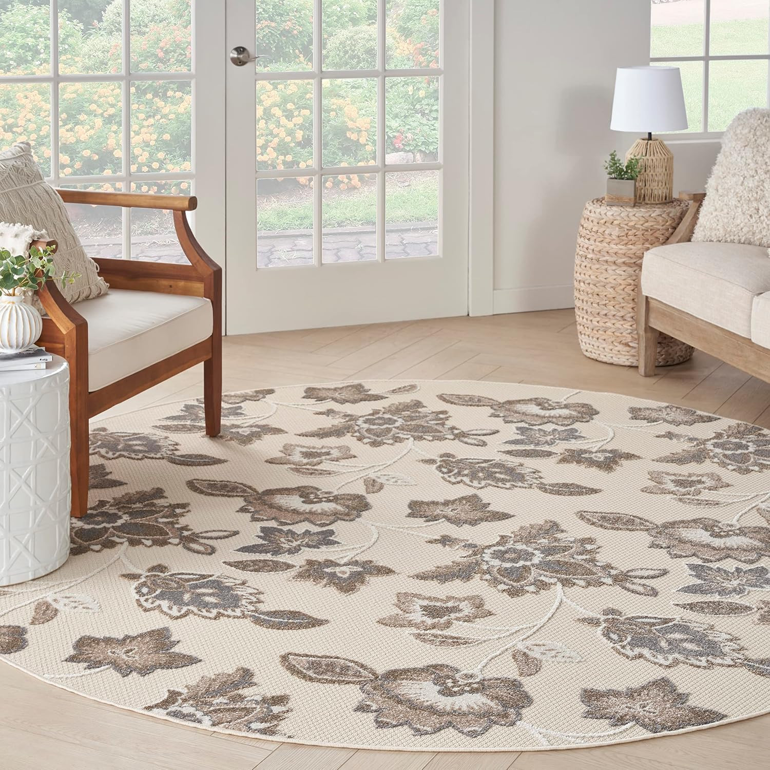 Home Aloha Beige 7’10” X round Area Rug – Easy Clean, Non Shedding, Bed Room, Li