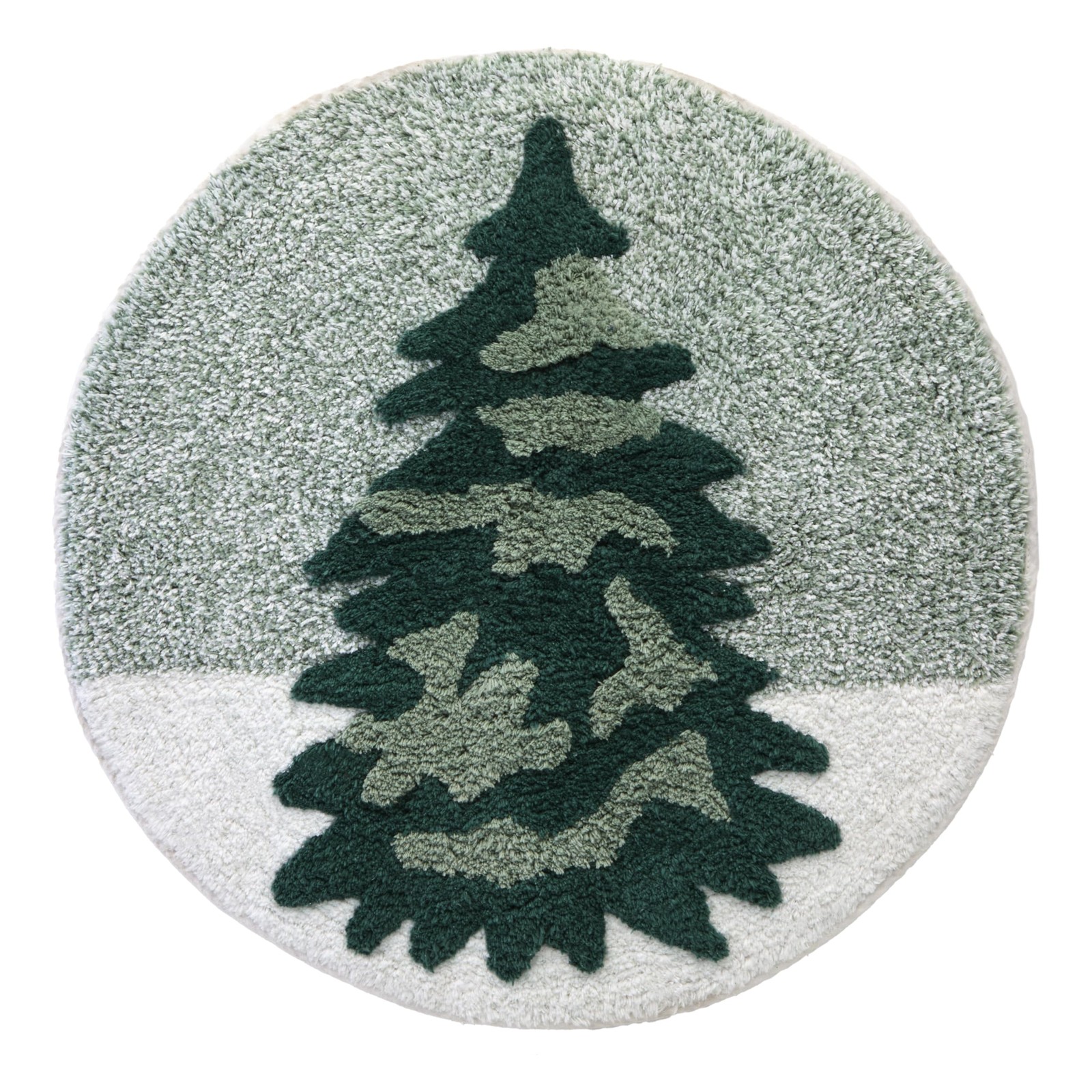 Christmas Winter Pines 100% Cotton Rug, Plush & Absorbent, Slip-Resistant, Green