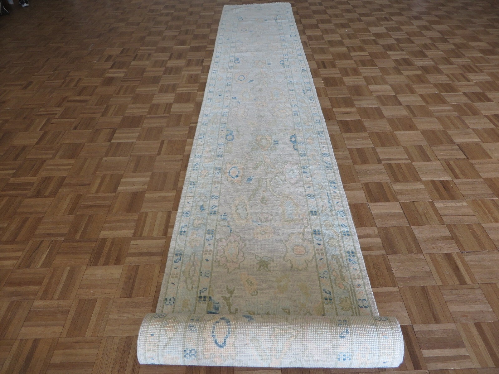 2’7 x 19’10 Runner Hand Knotted Gray Modern Oushak Oriental Rug G15809