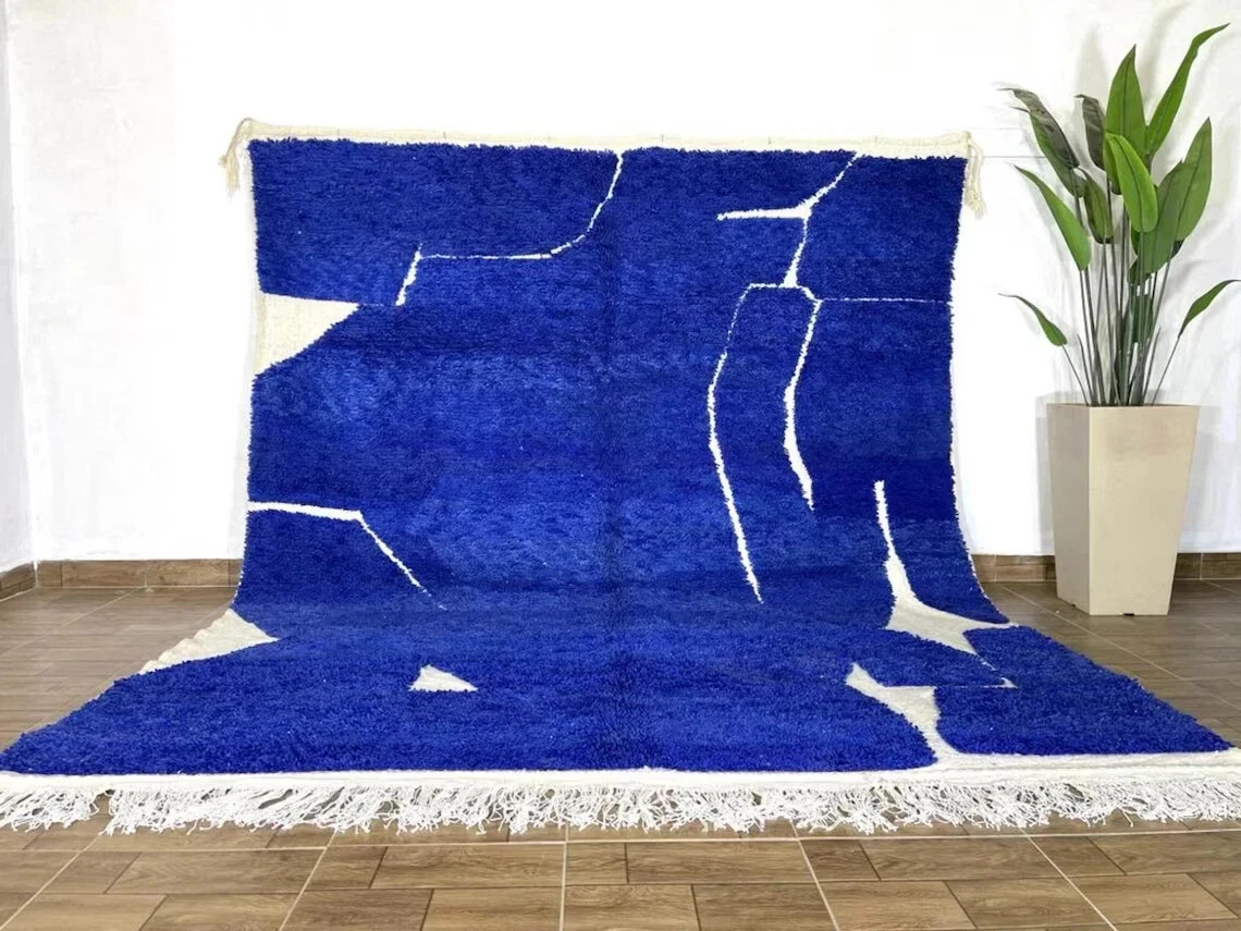 Moroccan rug blue Berber rug – Custom Moroccan rug Beni ourain rug living room