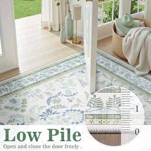 Green 5×7 Area Rug, Machine Washable Non 5′ x 7′ (Rectangular) Green & Blue
