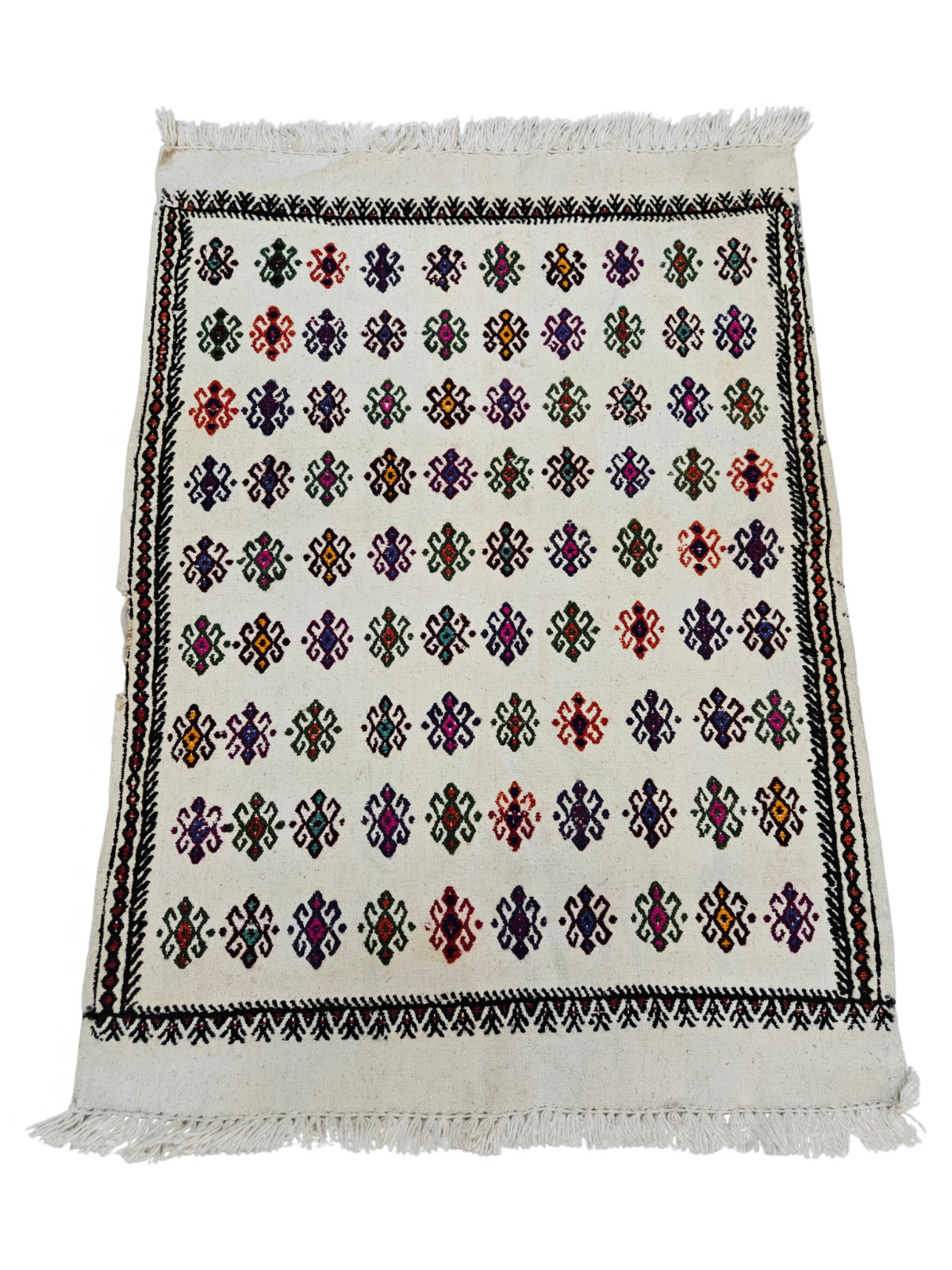 White Kilim Turkish Rug 2.1 x 3.0 ft Vintage Handmade Geometric Boho Wool Carpet