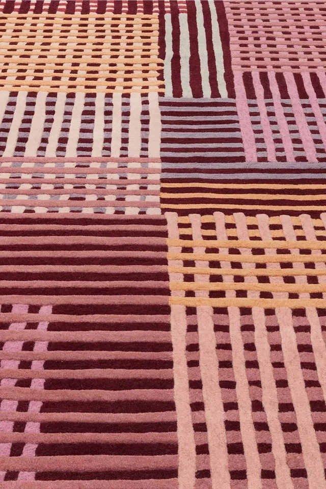 Luxurious Hand-Tufted Wool Rug | Rich Stripes & Textured Grids in Vibrant Tones