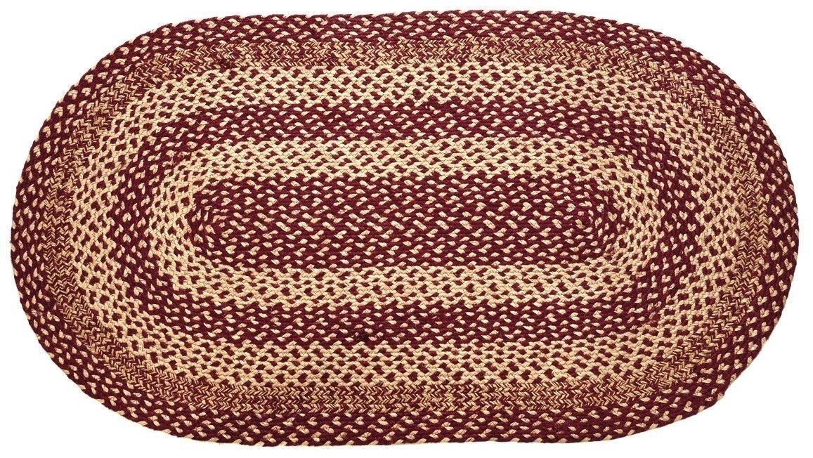 Eco-Friendly Oval Braided Rug Burgundy Tan Country Farmhouse with Non-Slip Pad