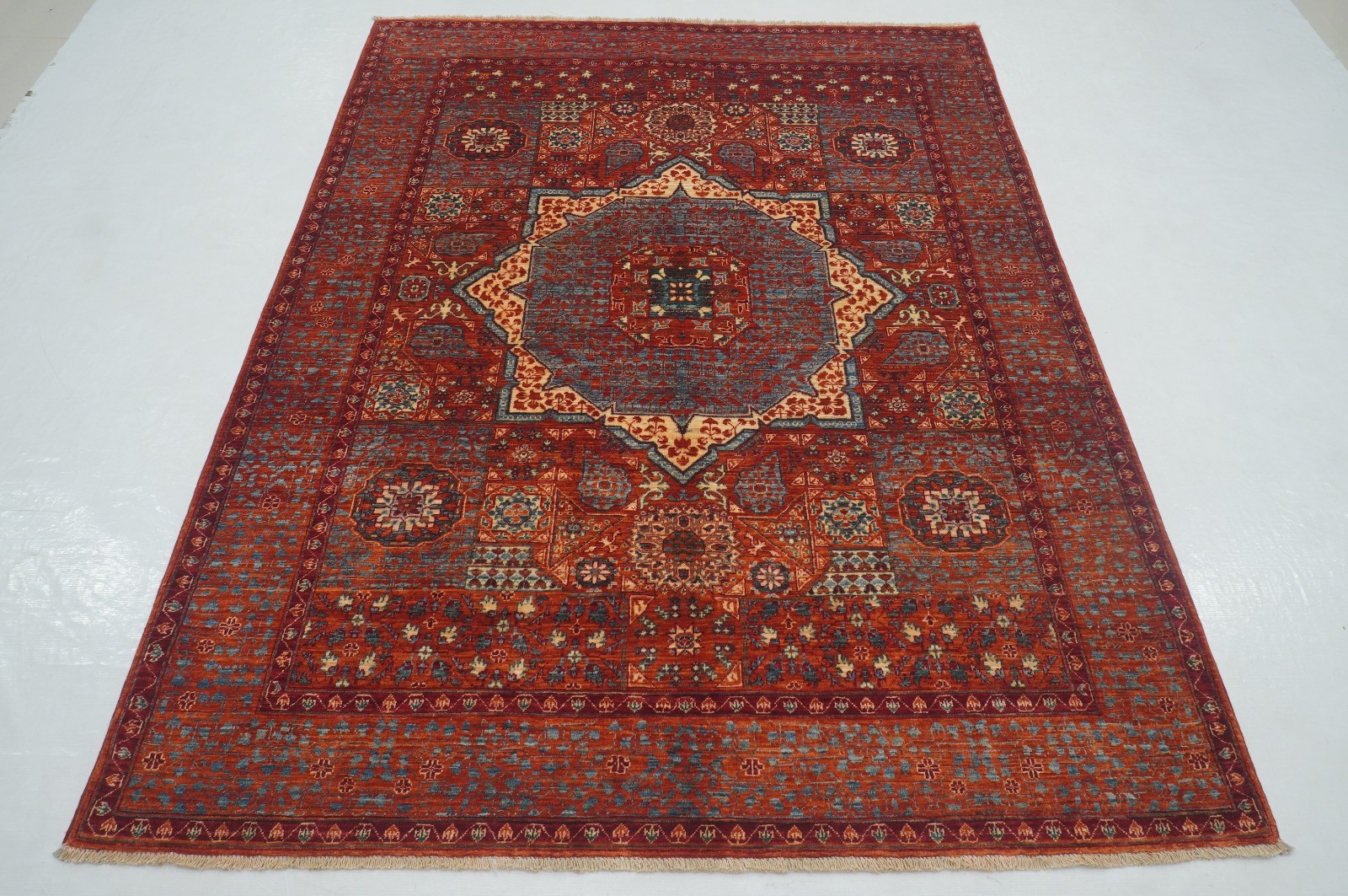 5×7 ft Red Mamluk Afghan Hand Knotted Wool Medallion Rug