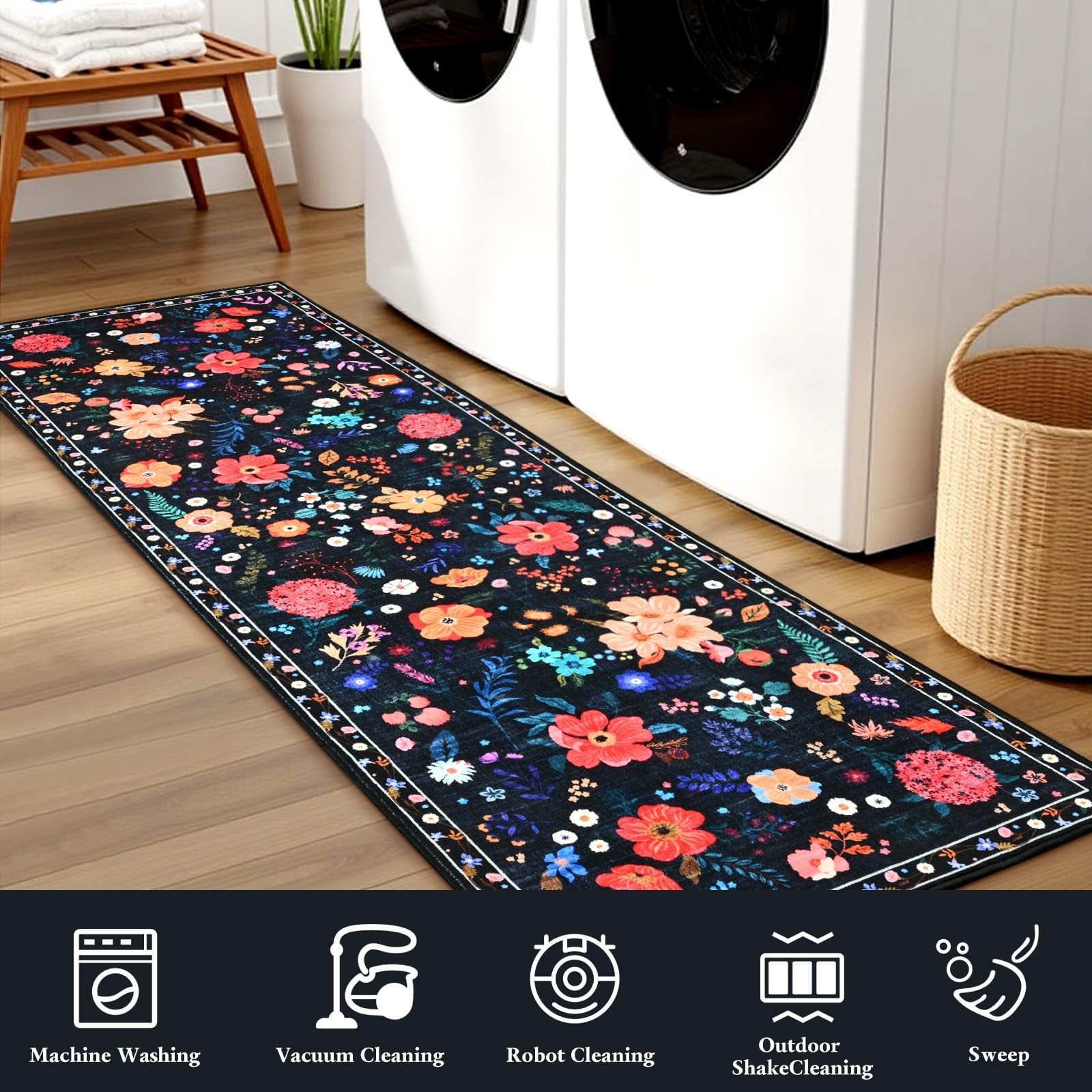 Boho Floral Entryway Rug 2×3 Washable NonSlip Vintage Carpet for Home