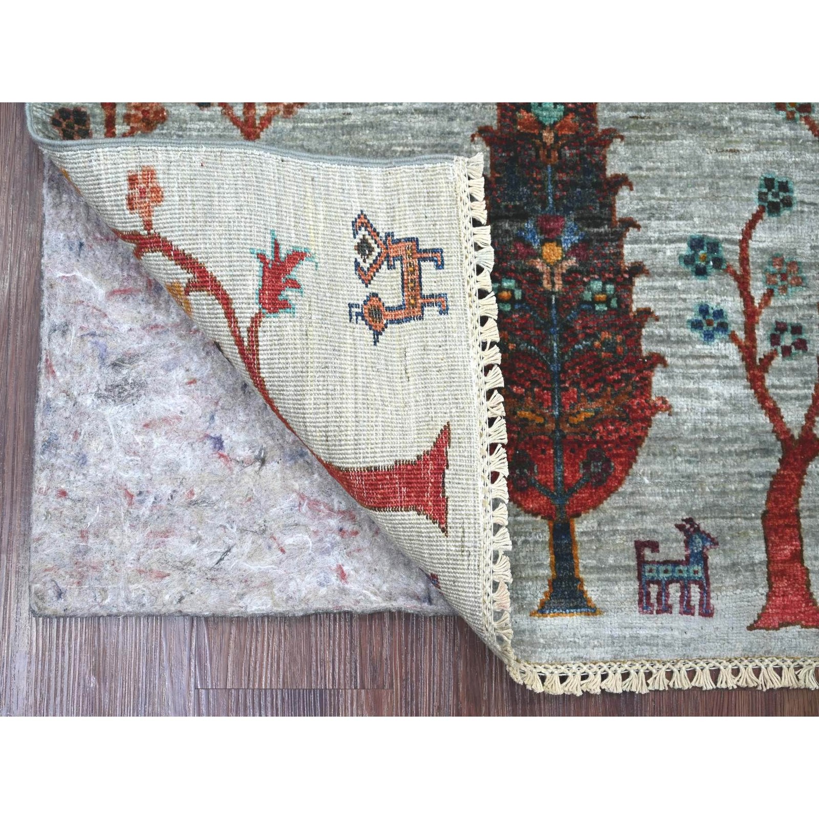 2’8″x3’10” Gray Hand Knotted Afghan Sultani Cypress Tree Design Wool Rug 22062