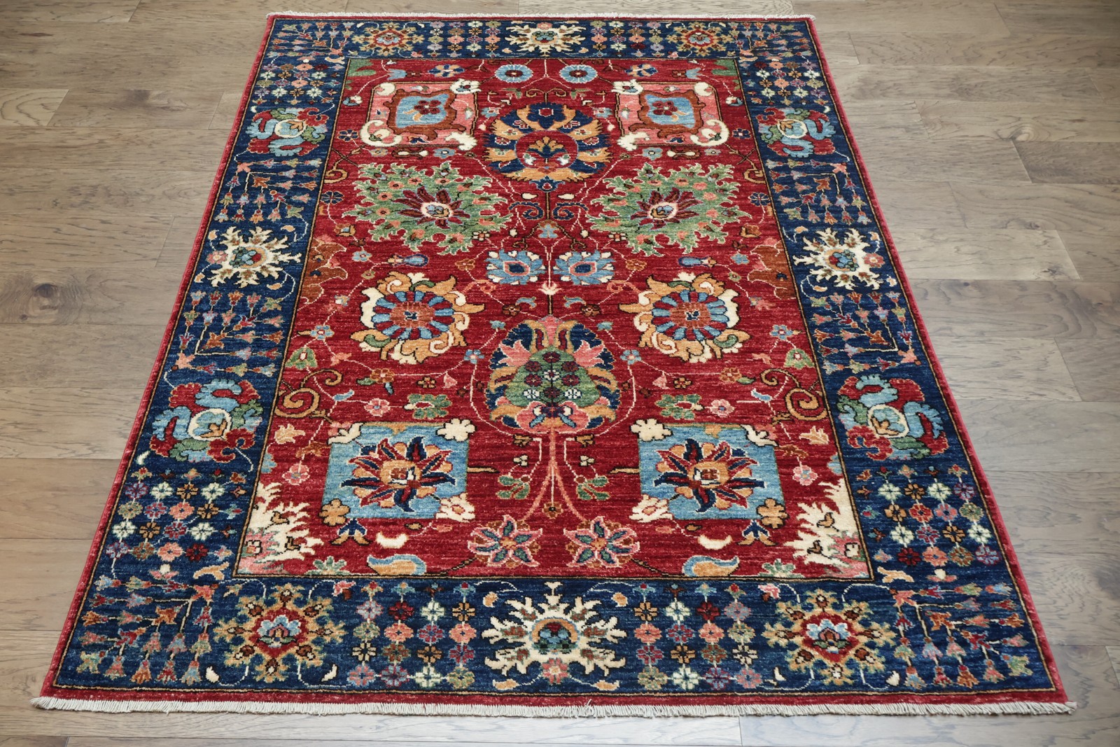 Elegant Red Blue Ziegler Area Rug 5×7 Ft Handmade Floral Oriental Wool Carpet