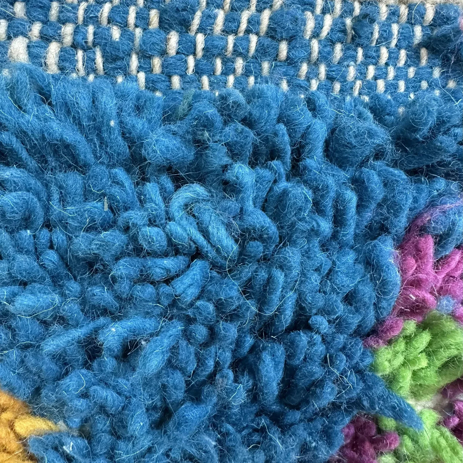 Teal Moroccan Rug, Abstract Colorful Diamonds, Custom Wool Rug