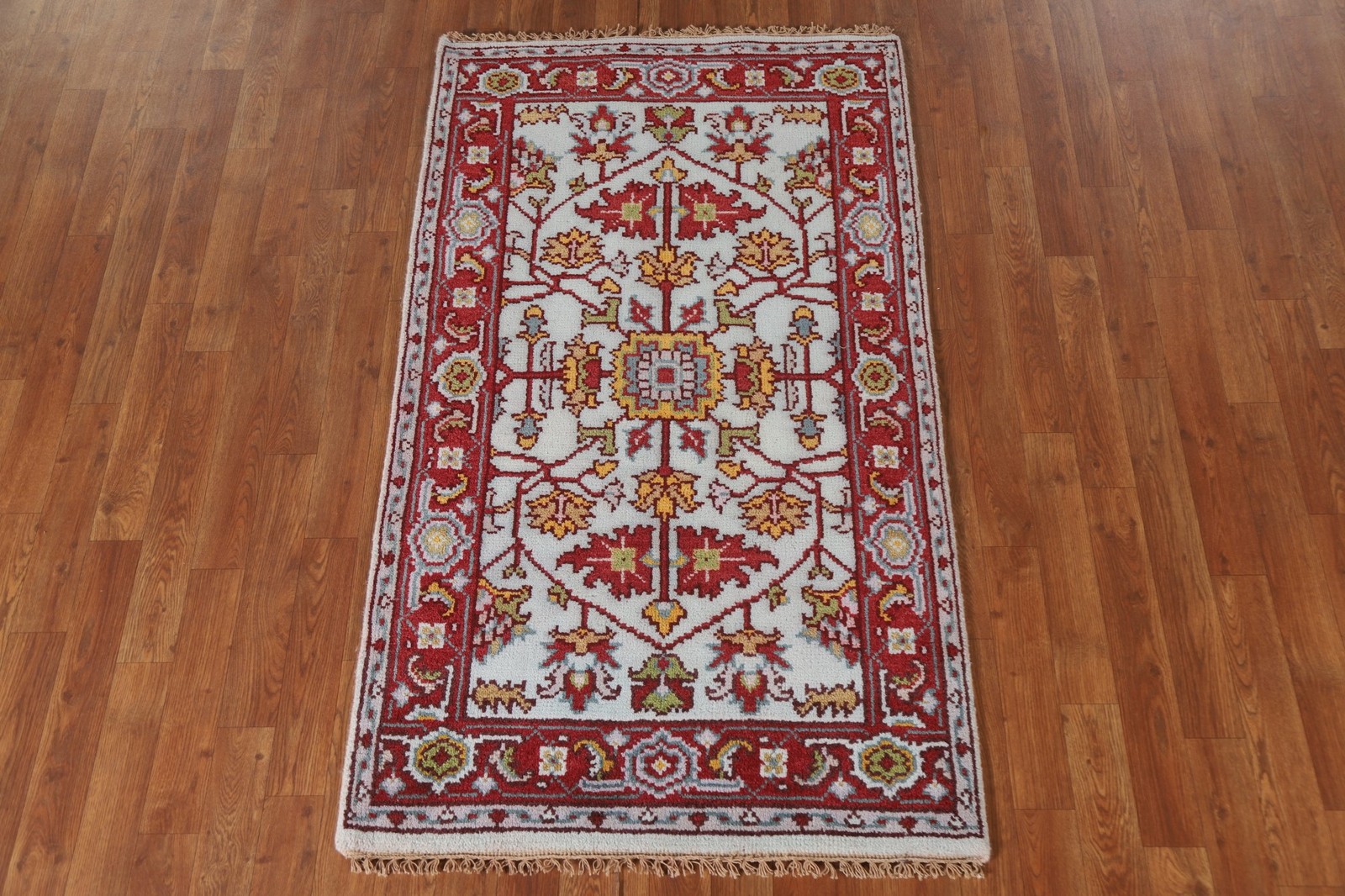 Light Blue Indian Rug 3×5 Hand-knotted Wool Traditional Geometric Pattern Carpet