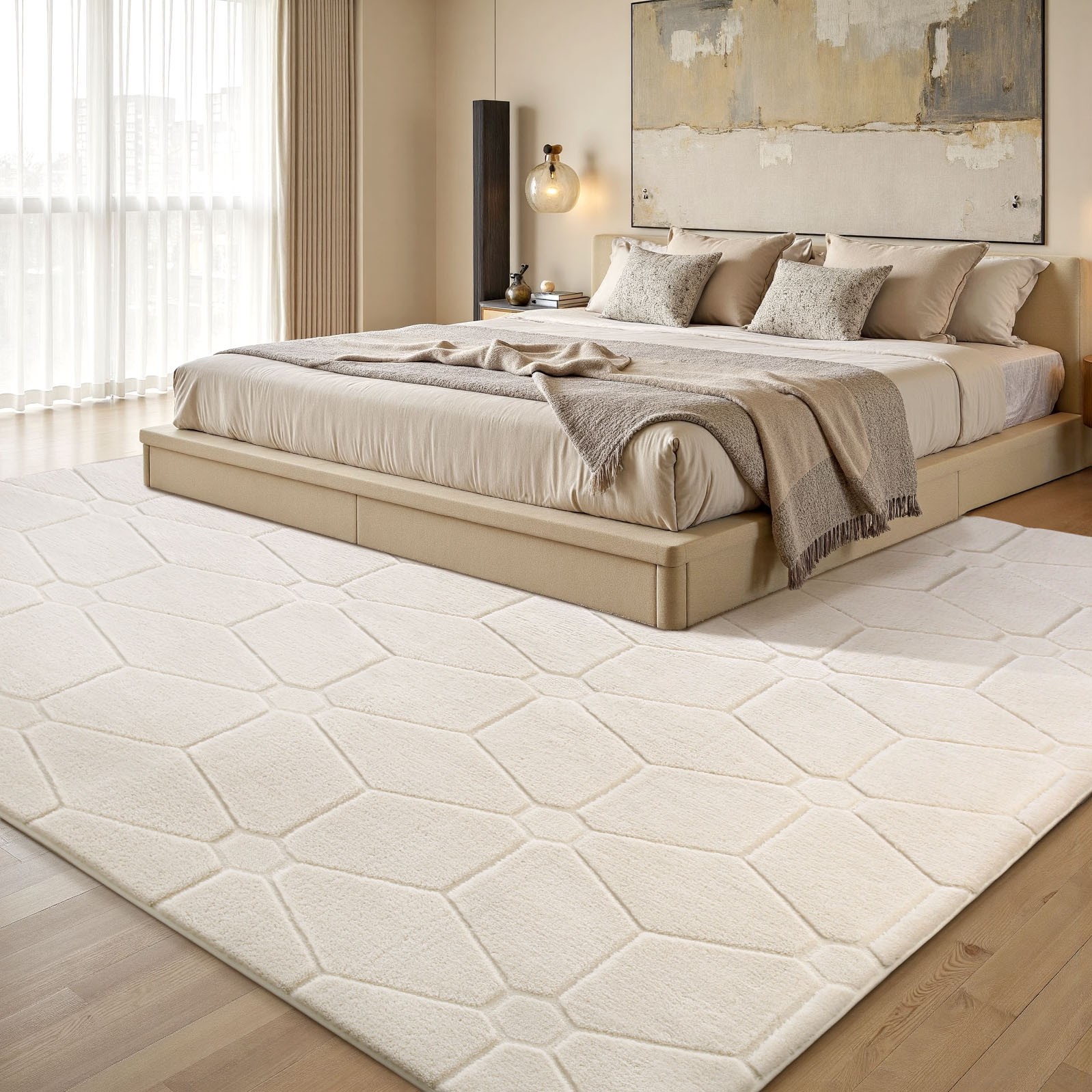 Large Plush Shag Area Rug Jacquard 3D Textured Non-Slip Floor Carpet