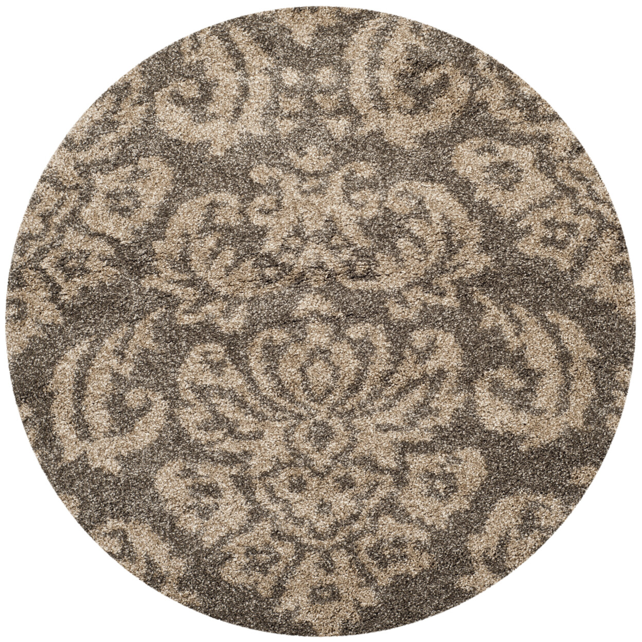 SAFAVIEH Contemporary Damask Floral Plush Shag Area Rug Smoke & Beige Florida