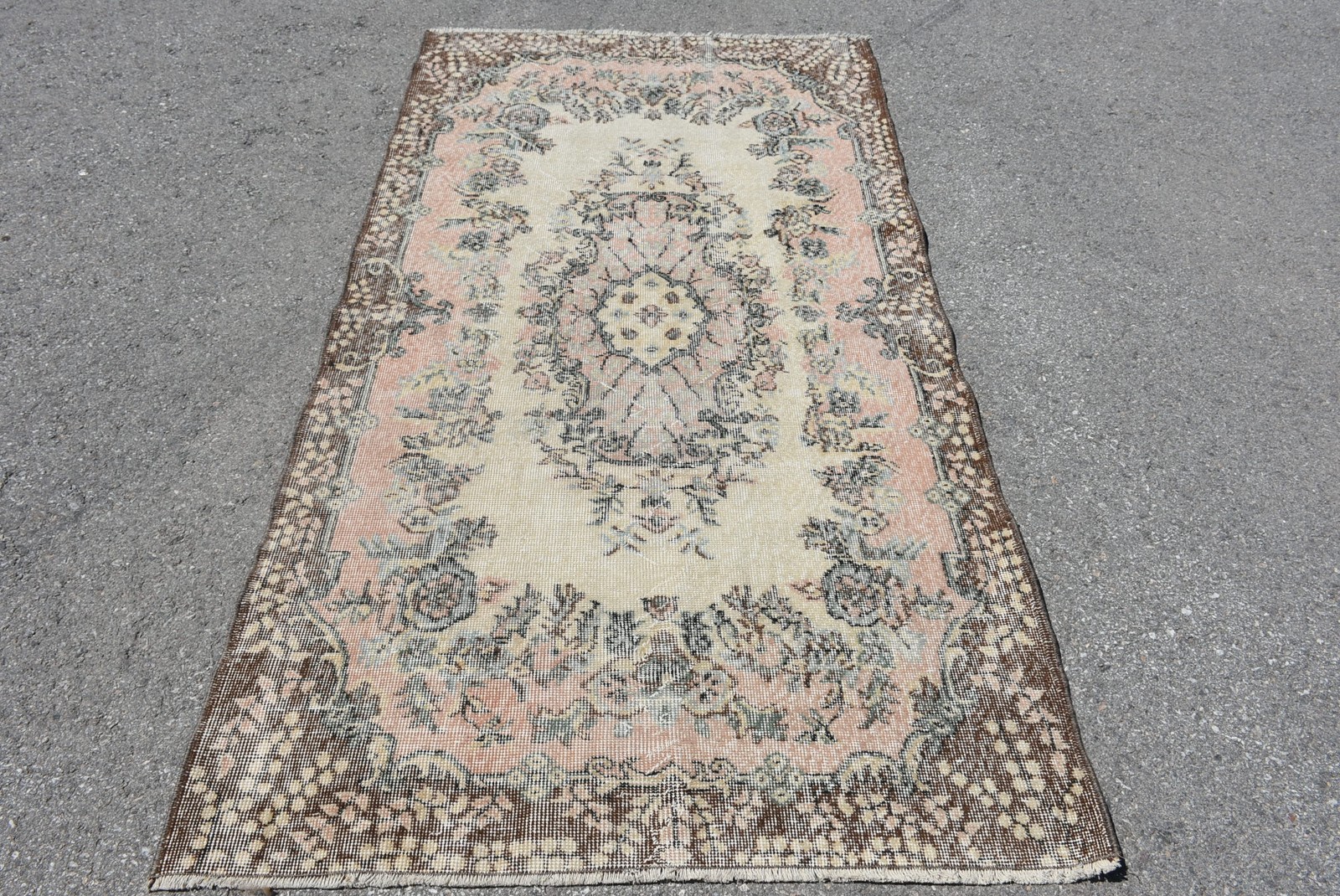 3,7×6,8 ft Rug, Vintage Turkish Rug, Brown Pink Floral Rug