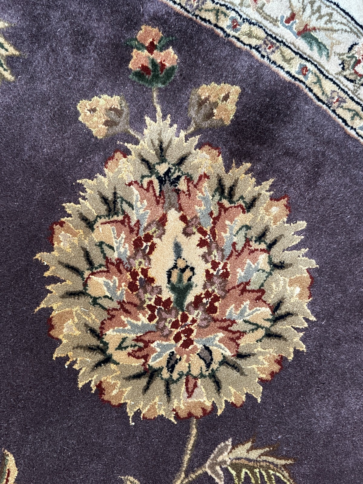 Large 94″ Nourison 2000 2022 LAV Round Lavender Floral Wool Area Rug