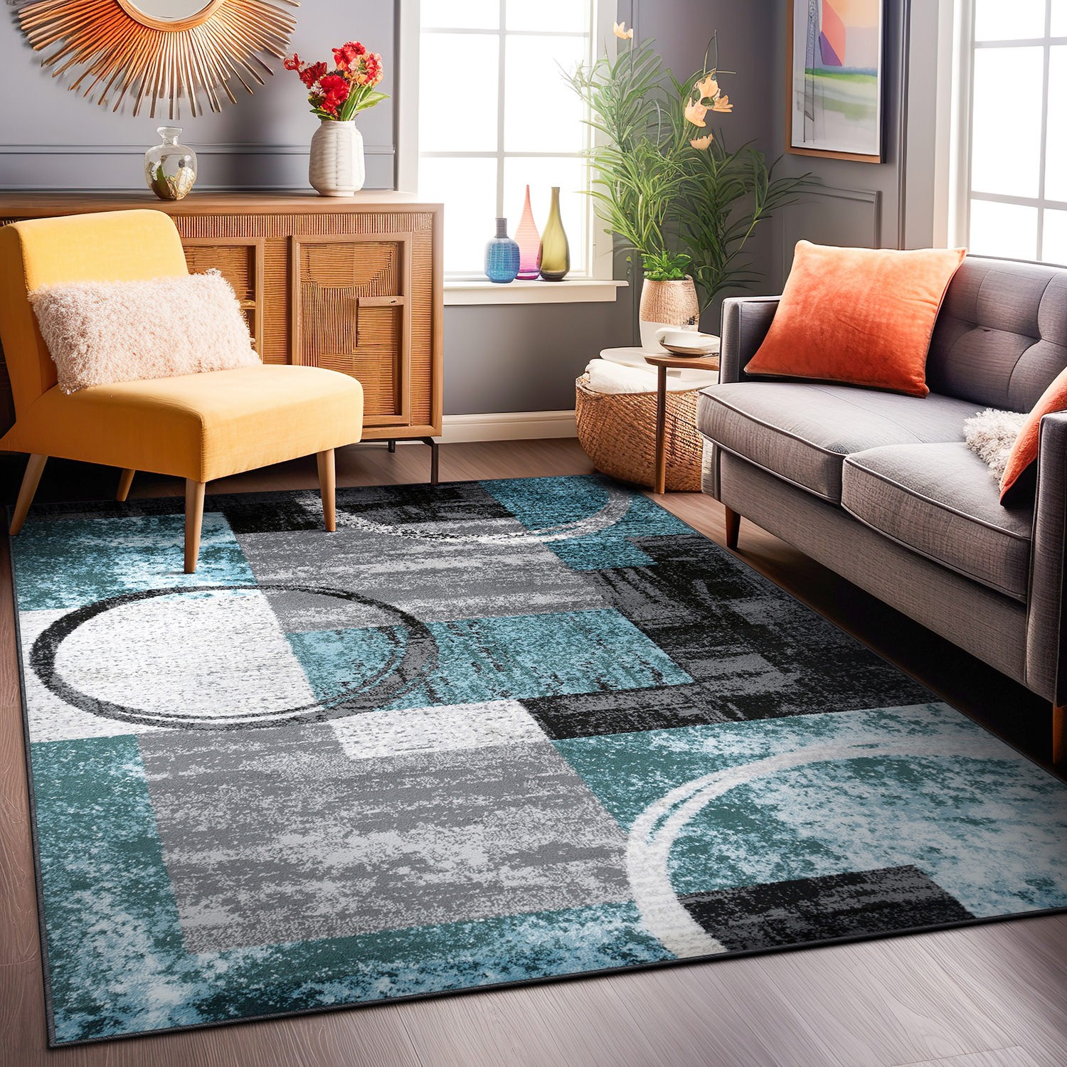Rugshop Large Area Rugs for Living Room Abstract Circle Rug Modern Rugs 8×10 Rug