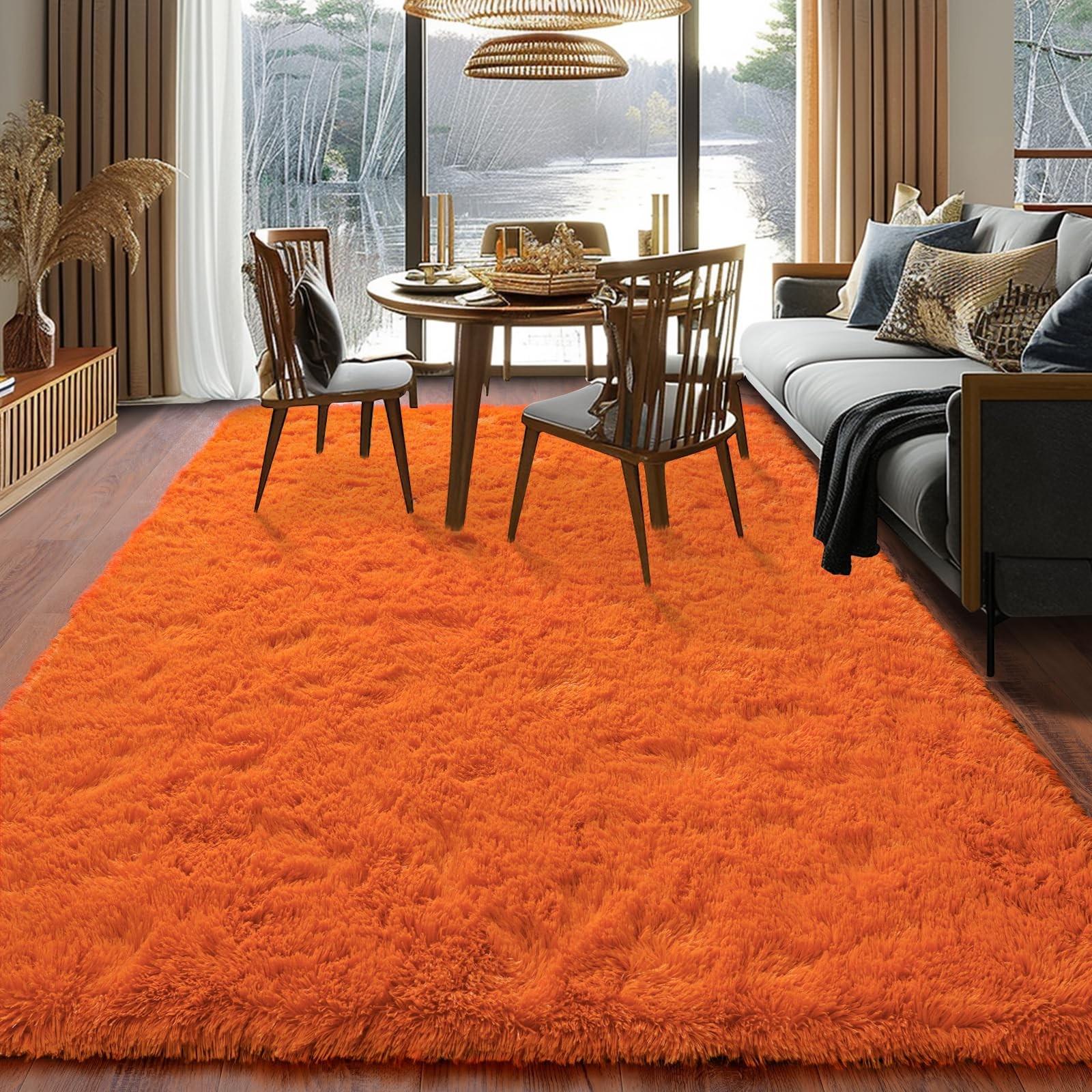 Dssimo Super Fluffy Rug for Bedroom, 4×6 Feet, Modern Shag Orange Area Rugs, …