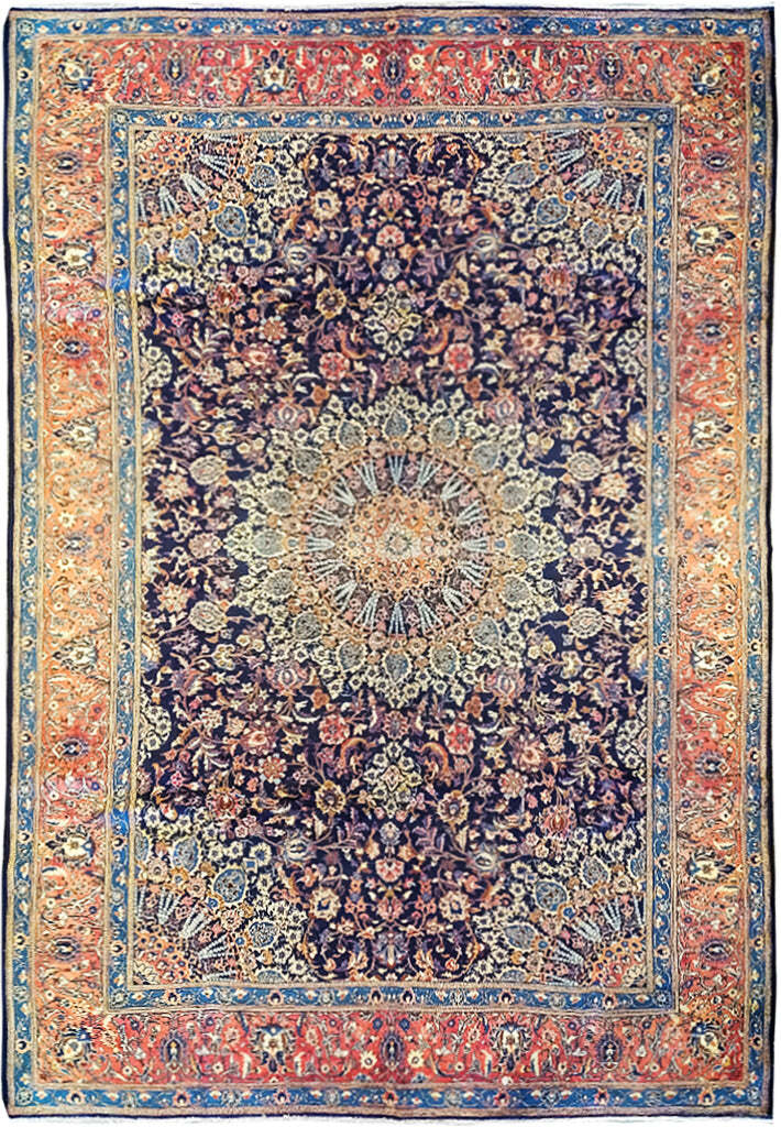 10′ x 13′ Navy Blue Perssiaan Saroukk Esfahhann Wool Formal Quality Rug #5339