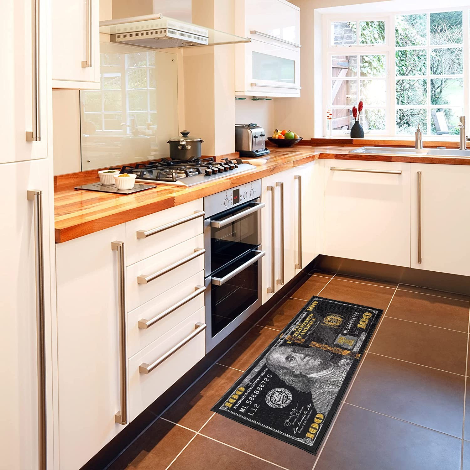 HUAHOO Black Money Rugs 100 Dollar Bill Area Rug Door Mat Runner for Living Room