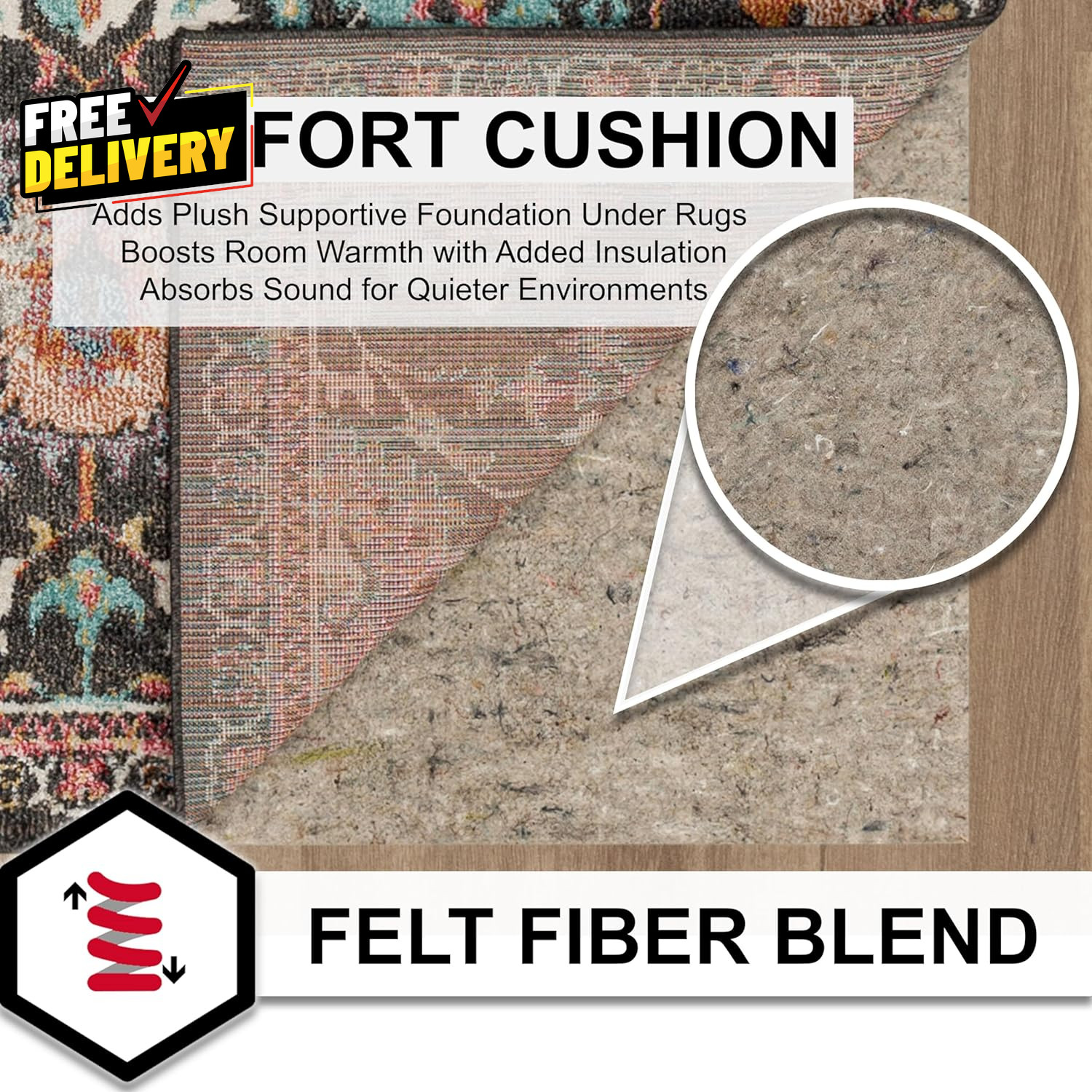 8x10ft Rug Pad 1/4in Thick Felt Protective Cushion Premium Comfort Safe for All