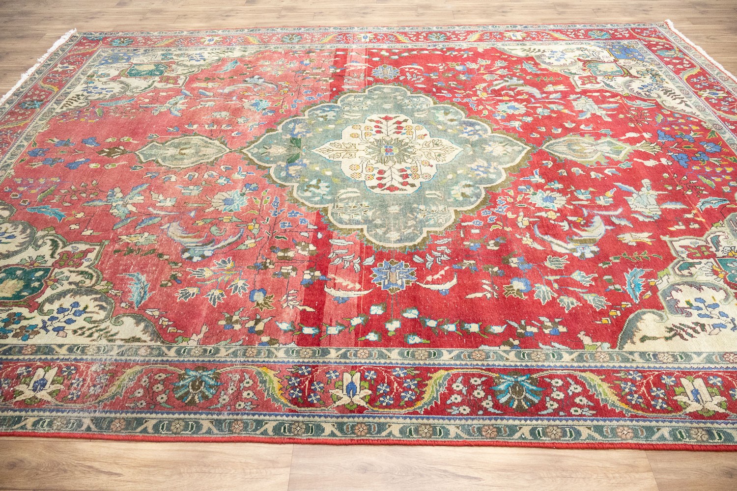 Semi-Antique Distressed Floral Oriental Wool Rug Home Decor Carpet 9’6×12’5 Ft