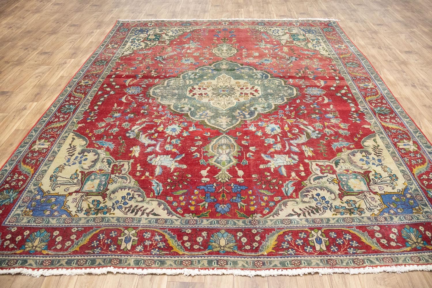 Semi-Antique Distressed Floral Oriental Wool Rug Home Decor Carpet 9’6×12’5 Ft