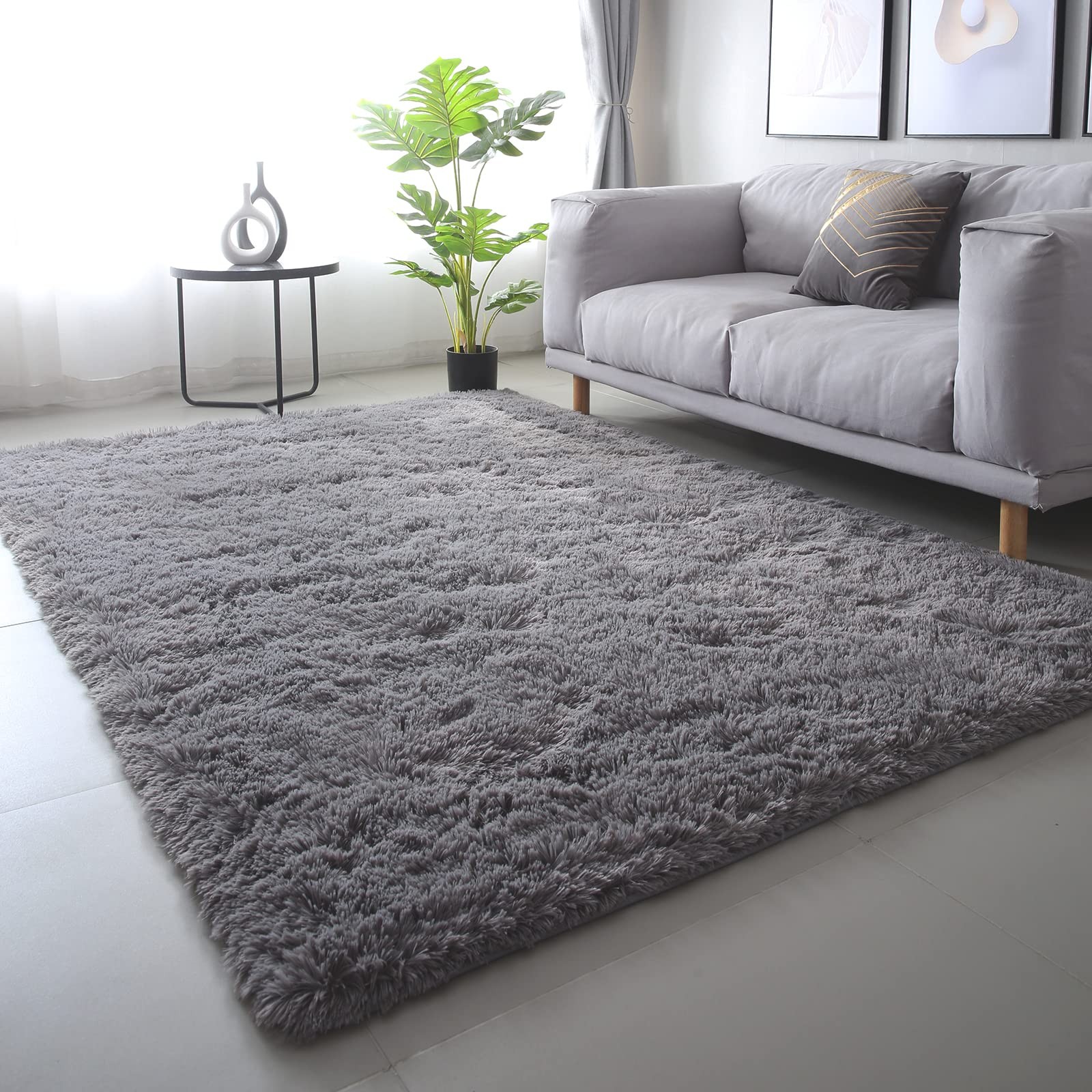 CAIYUECS Grey Area Rug 4×6 for Bedroom – Soft 4′ x 6′ (Rectangular),