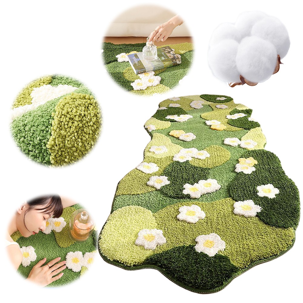 Moss Rug Fluffy Moss Green Carpet Flocked Green Plush Bedroom Rug (160x60cm)