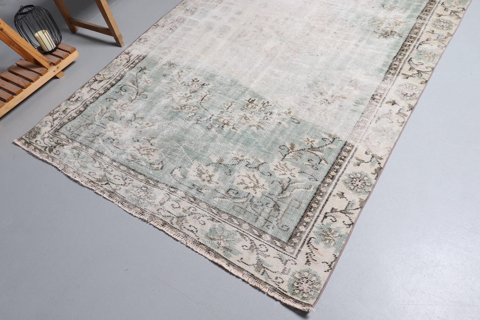 Vintage 5,4×8,8 ft Rug, Turkish Large Rug, White Plants & trees Rug