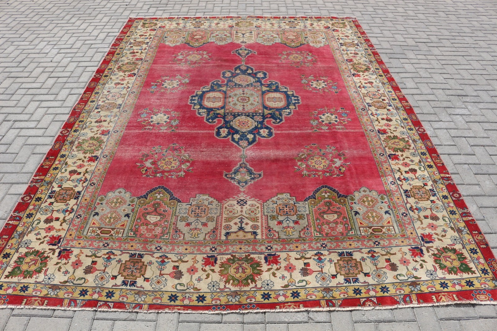 Vintage Rug, 9,2×12,3 ft Oversize Rug, Red Oriental Wool Turkish Rug