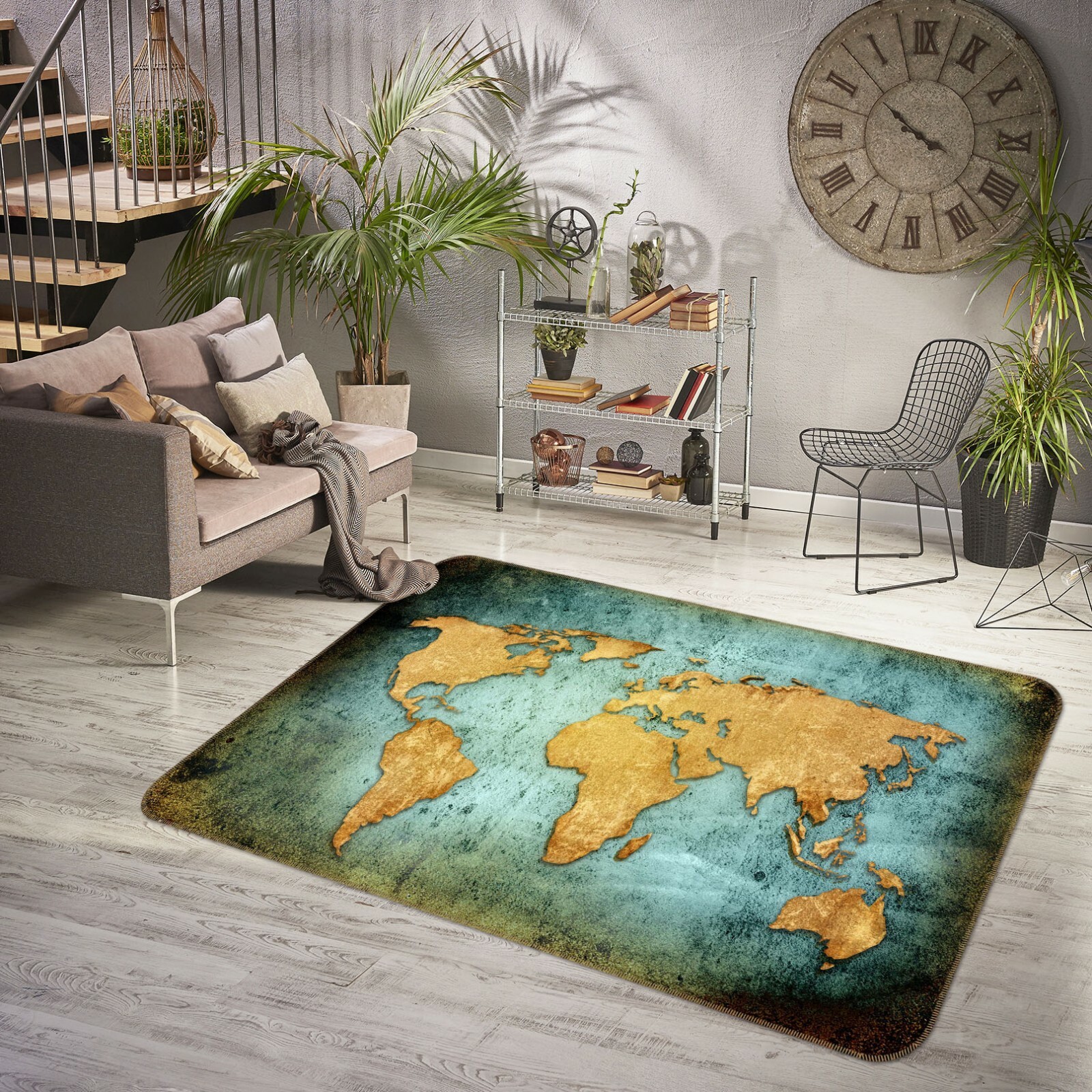 3D Gold Pattern ZHU889 World Map Non Slip Rug Mat Elegant Photo Carpet Amy