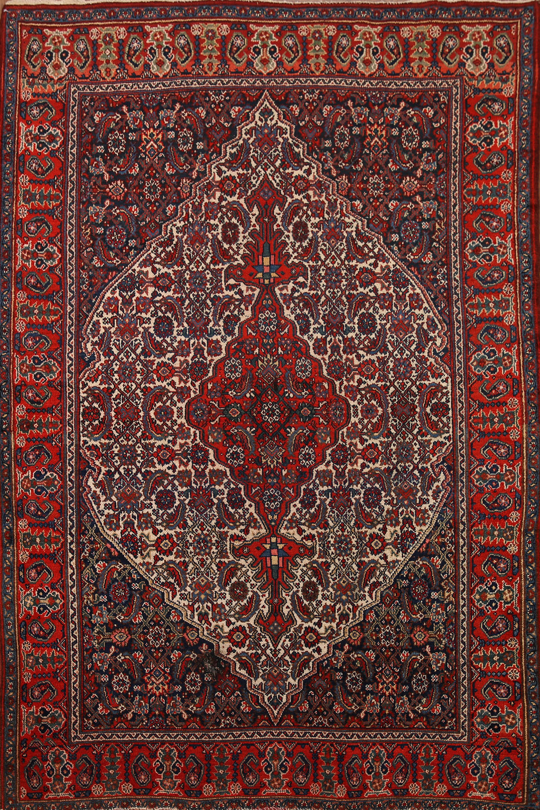 Vegetable Dye Bibikabad Hand-made Antique Rug 5×7 Hand-knotted Ivory Wool Carpet