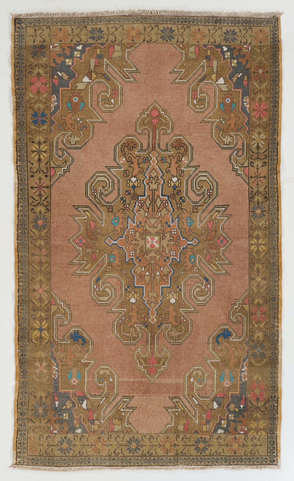 4.6×7.6 Ft Vintage Hand-knotted Turkish Village Rug. Wool Carpet in Soft Colors