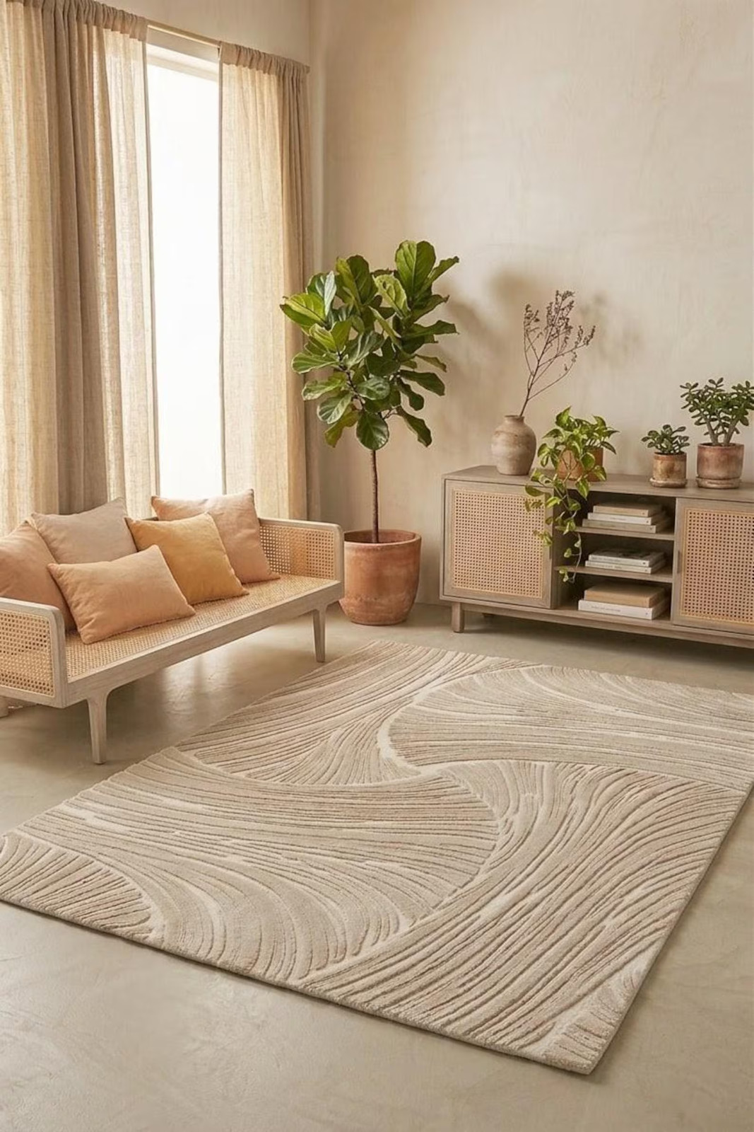 Hand Tufted New Zealand Wool Rug Abstract Beige Area Rug, Modern Living Room.