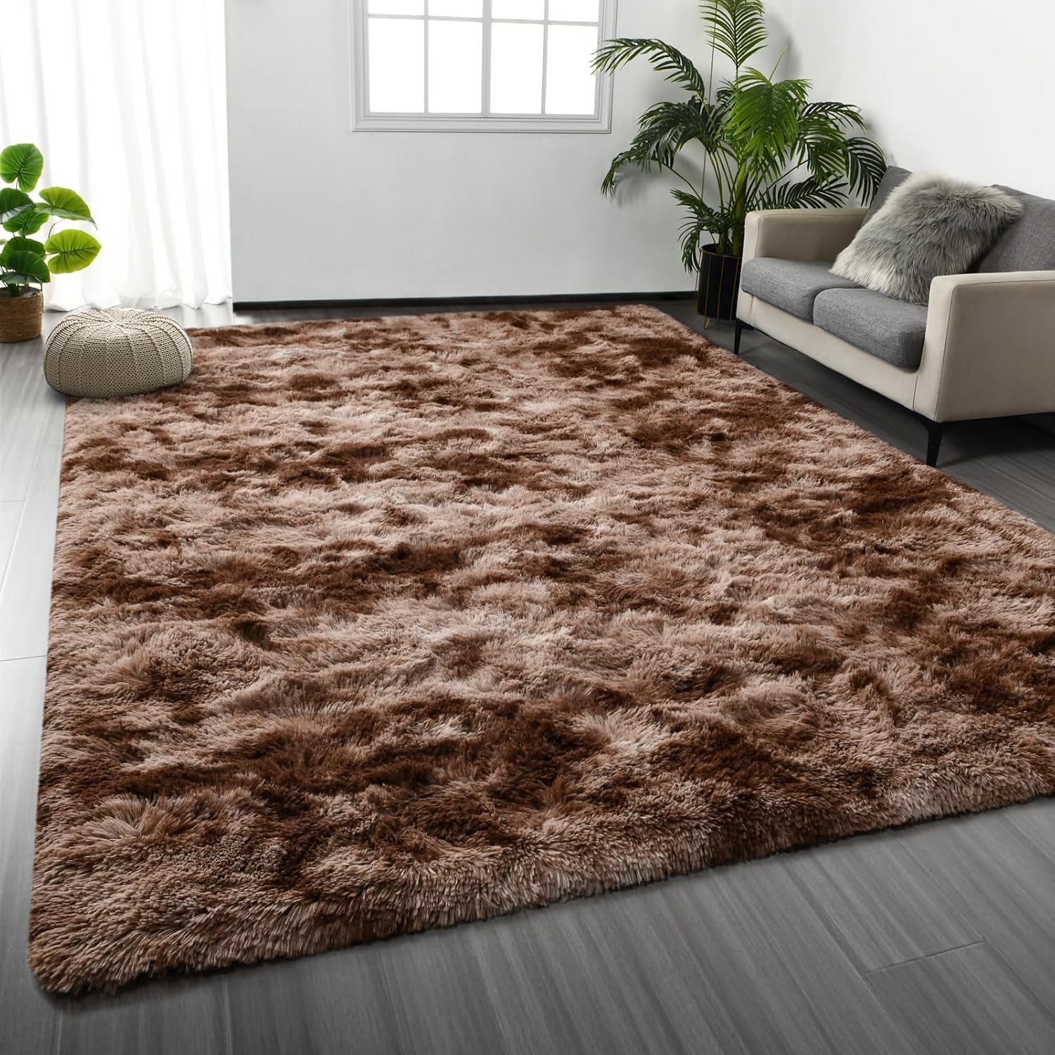 Large Shag Area Rug 8 x 10 Tie-Dyed Plush Fuzzy Rugs for Living Room, Ultra Soft
