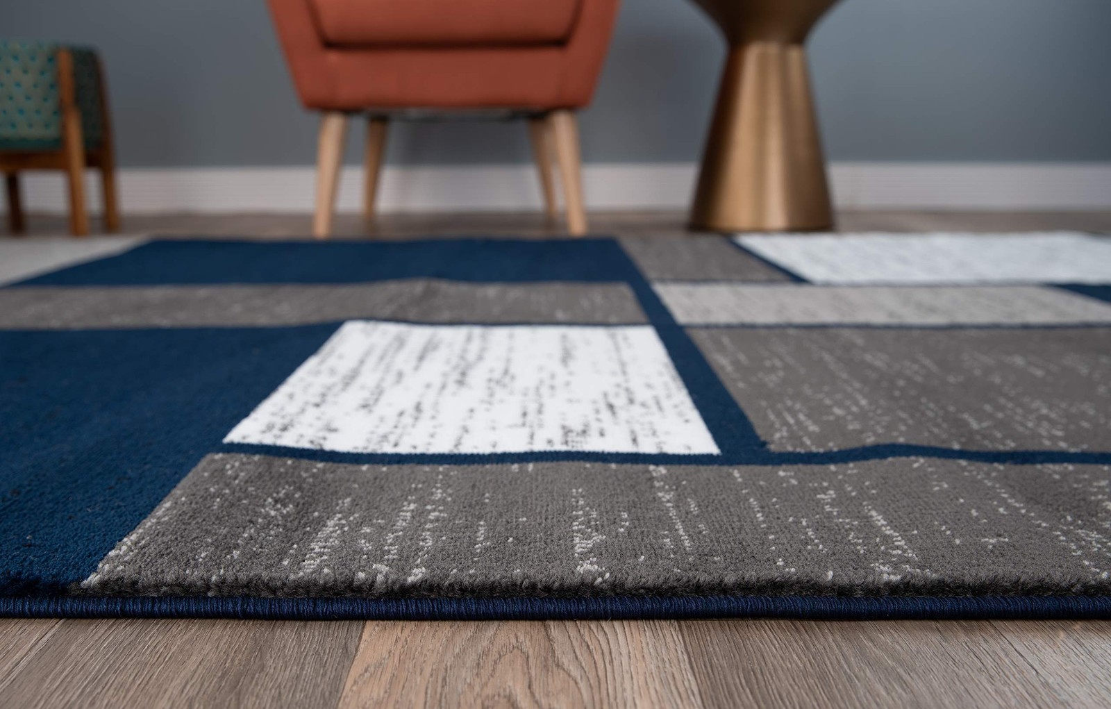 Rugshop Contemporary Modern Boxes Runner Rug 2′ x 7’2″Navy Navy