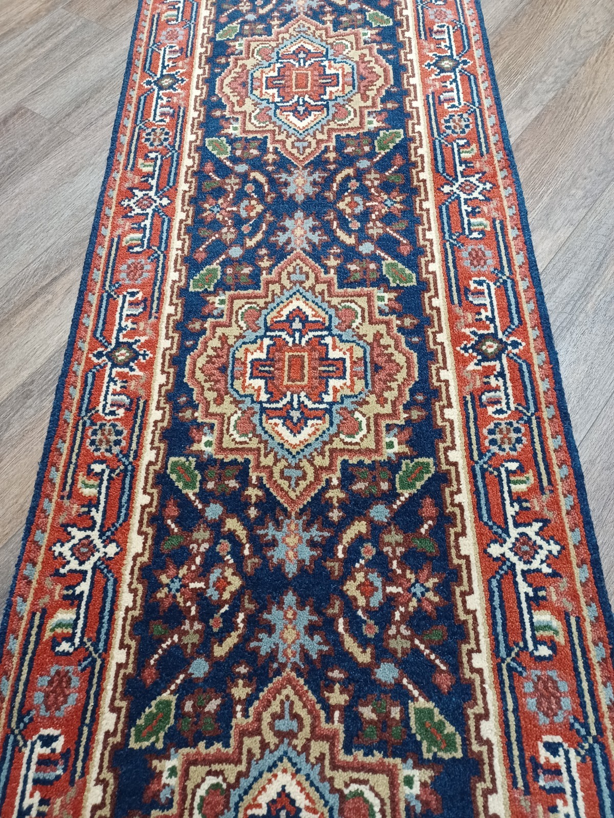Bohemian Oushak Turkish Runner Rug, Oushak Hand Made Geometric Rug, 2.6×22.7 Ft
