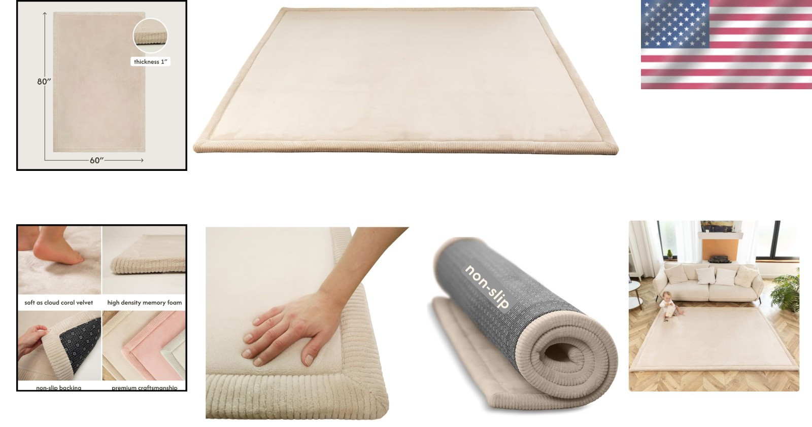 Luxury Coral Velvet Mat 60” x 80” – High-Density Foam, Non-Slip, Water-Resistant
